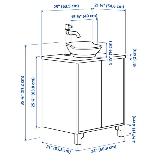 TÄNNFORSEN / VÄSTERSJÖN Bathroom vanity w doors/sink/faucet, white/brown walnut effect, 25x21 1/2x35 7/8 "