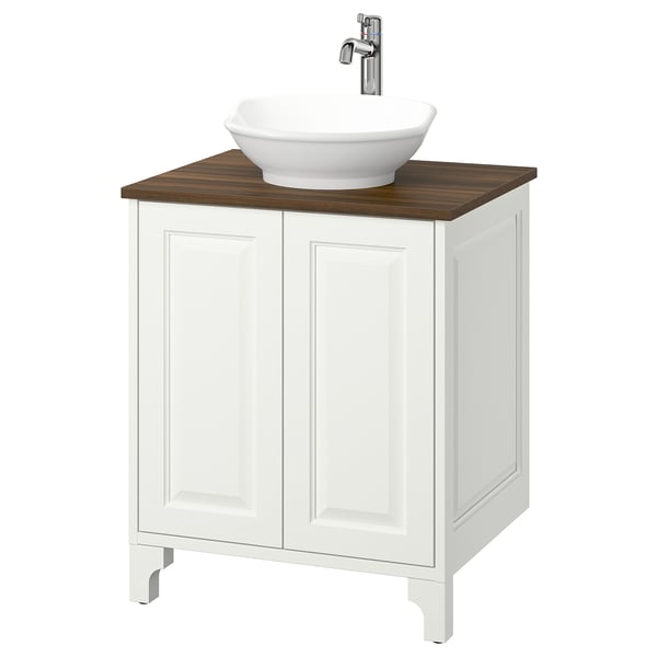 TÄNNFORSEN / VÄSTERSJÖN Bathroom vanity w doors/sink/faucet, white/brown walnut effect, 25x21 1/2x35 7/8 "