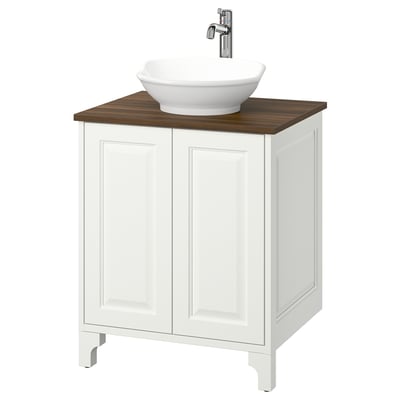 TÄNNFORSEN / VÄSTERSJÖN Bathroom vanity w doors/sink/faucet, white/brown walnut effect, 25x21 1/2x35 7/8 "