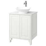 TÄNNFORSEN / VÄSTERSJÖN Bathroom vanity w doors/sink/faucet, white/white marble effect, 25x21 1/2x35 7/8 "
