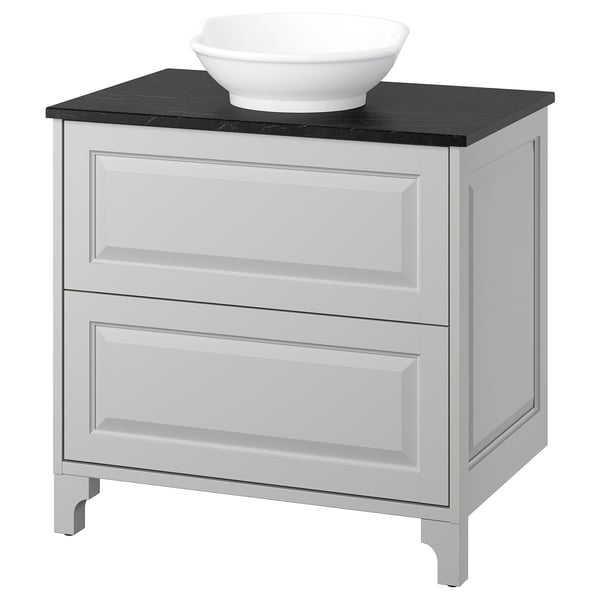 TÄNNFORSEN / VÄSTERSJÖN Bathroom vanity w/ drawers and sink, light gray/black marble effect, 31x21 1/2x35 7/8 "