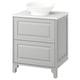 A light grey TÄNNFORSEN bathroom vanity with a marble countertop and a white bowl sink. It has two drawers and is wall-mountable.