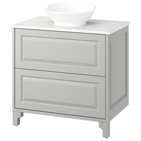 TÄNNFORSEN / VÄSTERSJÖN Bathroom vanity w/ drawers and sink, light gray/white marble effect, 31x21 1/2x35 7/8 "