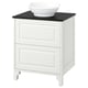 White TÄNNFORSEN vanity, marble top, bowl sink, spacious drawers.