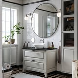 TÄNNFORSEN / VÄSTERSJÖN Bathroom vanity with sink & faucet, light gray/black marble effect, 37x21 1/2x35 7/8 "