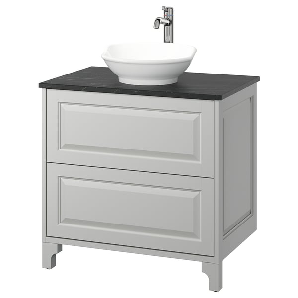 TÄNNFORSEN / VÄSTERSJÖN Bathroom vanity with sink & faucet, light gray/black marble effect, 31x21 1/2x35 7/8 "