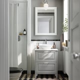 TÄNNFORSEN / VÄSTERSJÖN Bathroom vanity with sink & faucet, light gray/white marble effect, 25x21 1/2x35 7/8 "
