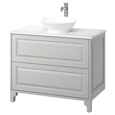 TÄNNFORSEN / VÄSTERSJÖN Bathroom vanity with sink & faucet, light gray/white marble effect, 37x21 1/2x35 7/8 "