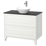 TÄNNFORSEN / VÄSTERSJÖN Bathroom vanity with sink & faucet, white/black marble effect, 37x21 1/2x35 7/8 "