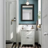 TÄNNFORSEN / VÄSTERSJÖN Bathroom vanity with sink & faucet, white/white marble effect, 25x21 1/2x35 7/8 "
