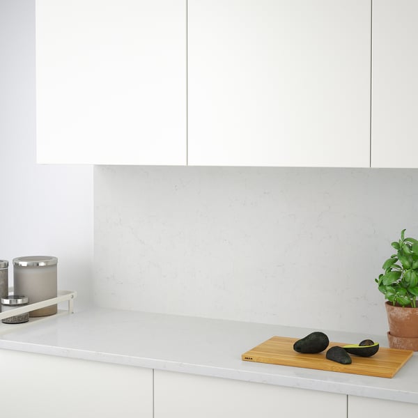 TÄRNHULT Custom-made wall panel, white marble effect/glass composite, 1 1/8 "