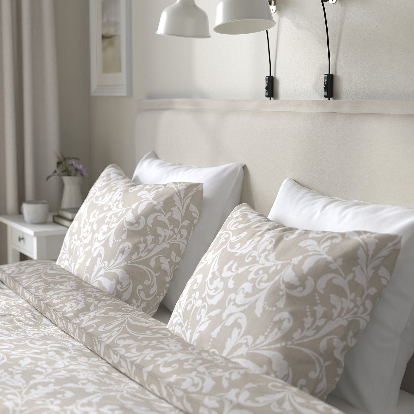 TÄRNKULLEN Upholstered bed frame - Vissle beige/Luröy King