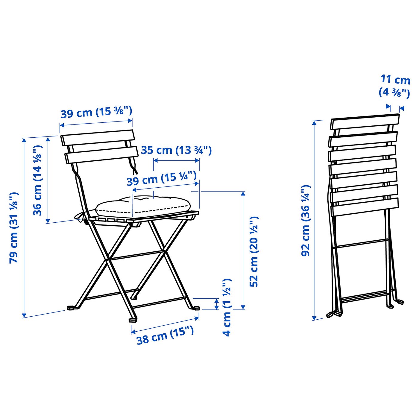 Chair, outdoor, foldable black/light brown stained/Klösan dark blue 3
