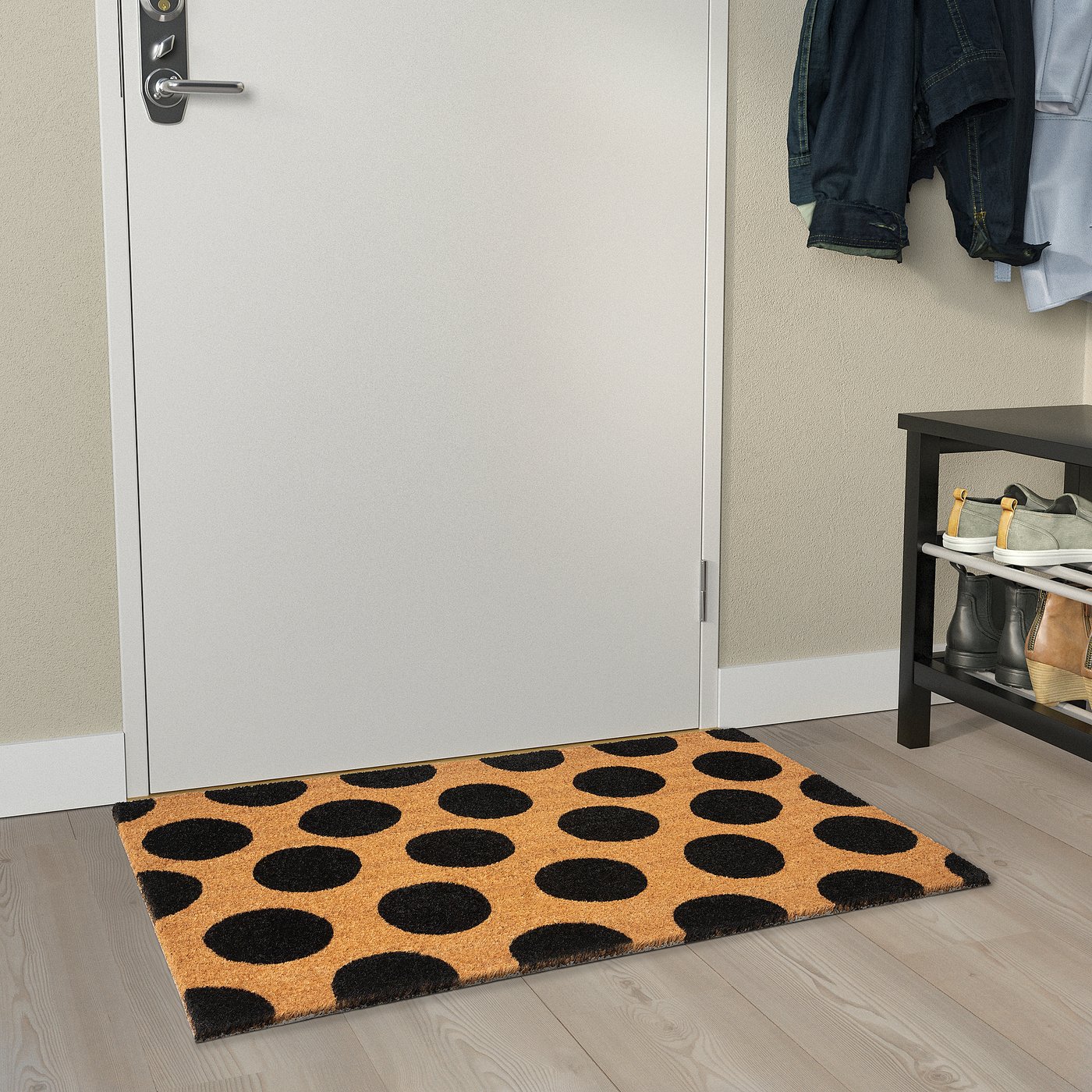 Door mat, black/dot pattern 3