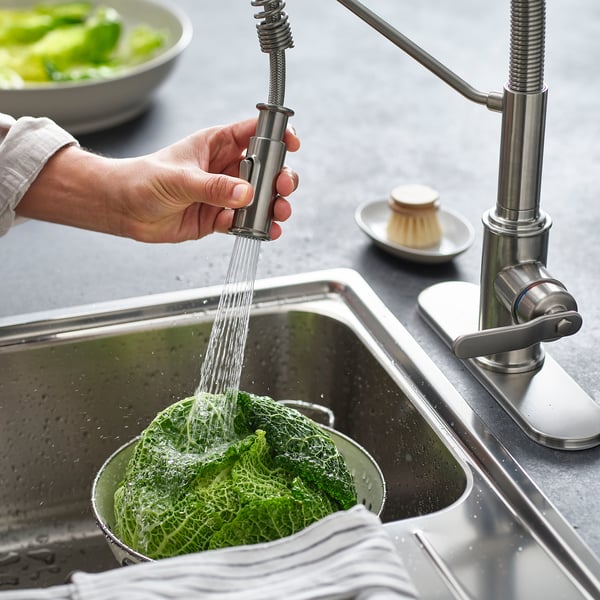 TAKSJÖN Pull down kitchen faucet with spray, stainless steel color