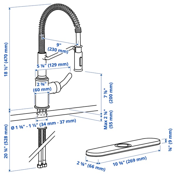 TAKSJÖN Pull down kitchen faucet with spray, stainless steel color