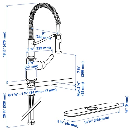 TAKSJÖN Pull down kitchen faucet with spray, stainless steel