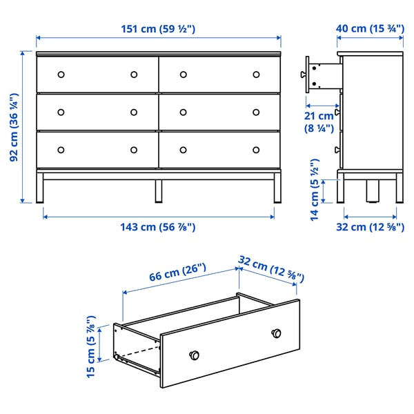 TARVA 6-drawer dresser, pine, 59 1/2x36 1/4 "