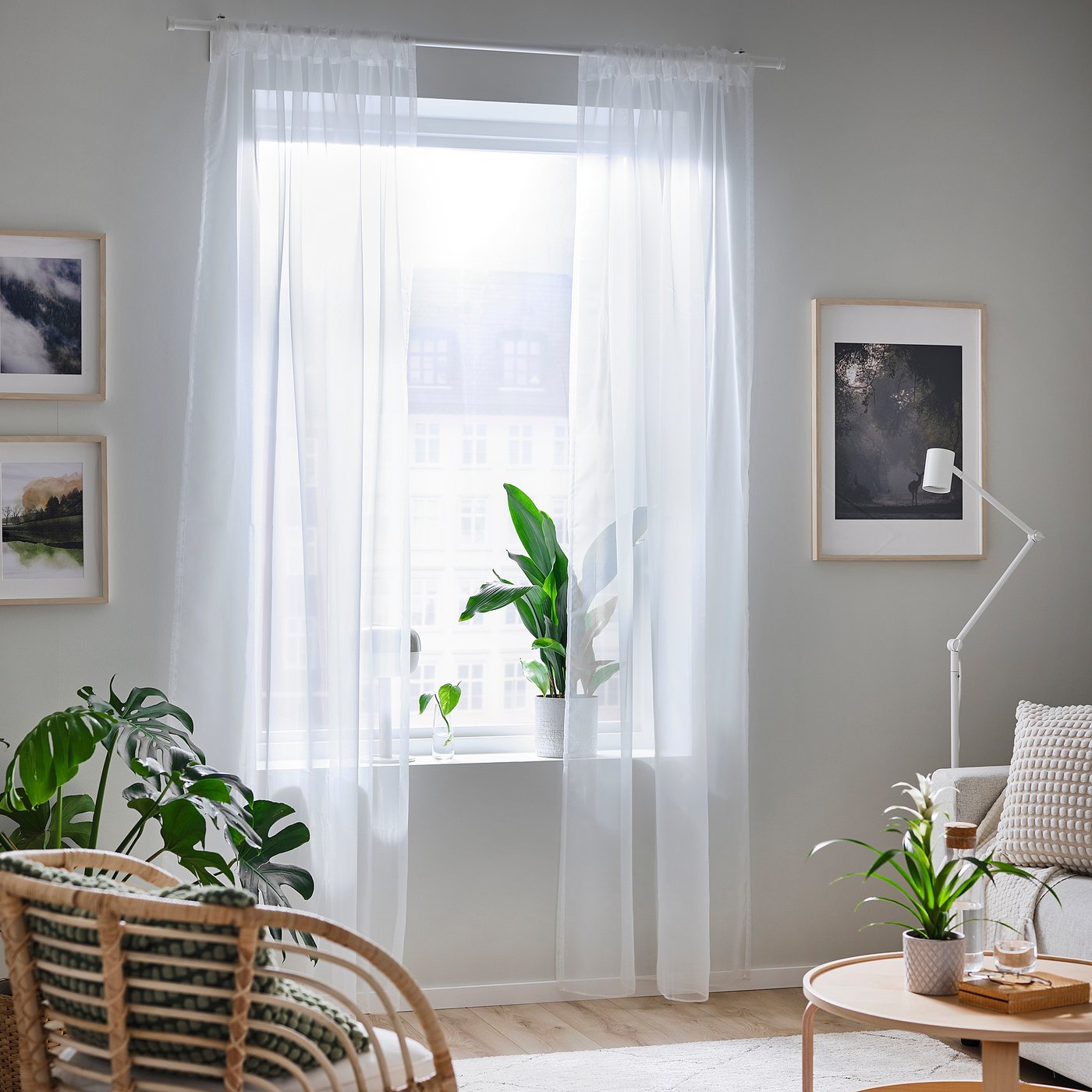 TERESIA sheer curtains, 1 pair, white/with rod pocket, 57x98