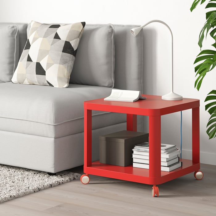 TINGBY Side table on casters, red, 195/8x195/8" IKEA