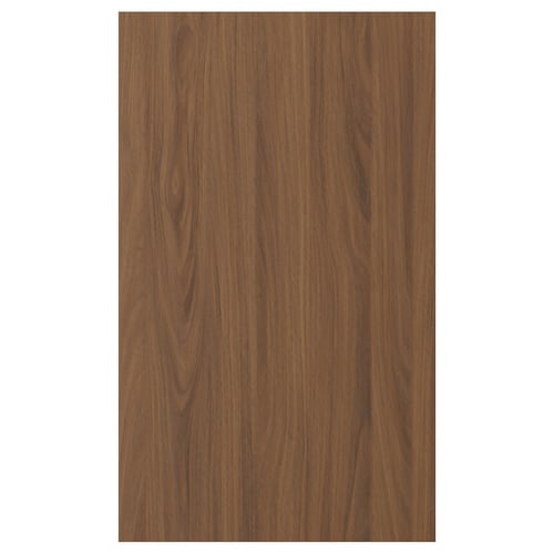 Walnut-colored TISTORP door fronts, smooth, modern, and practical with vertical grain pattern.