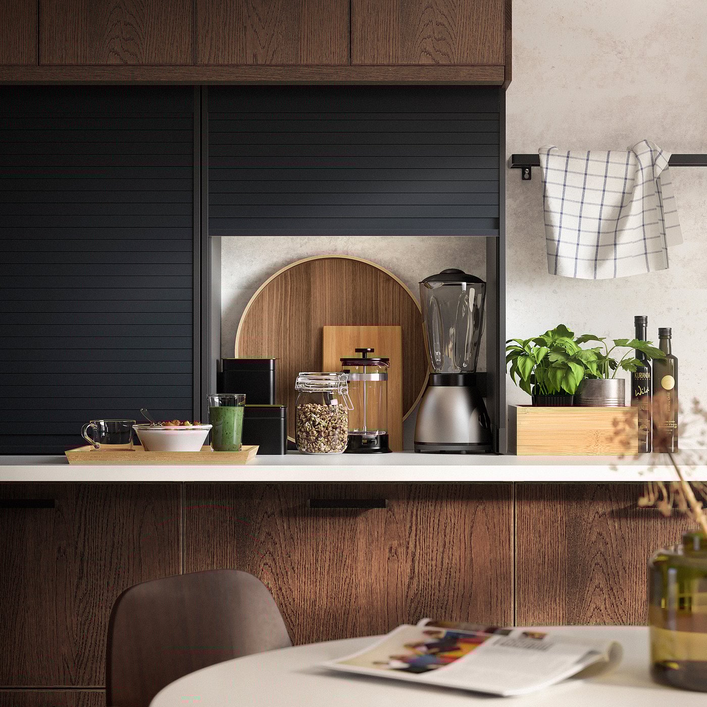 Roll-front cabinet, black 4