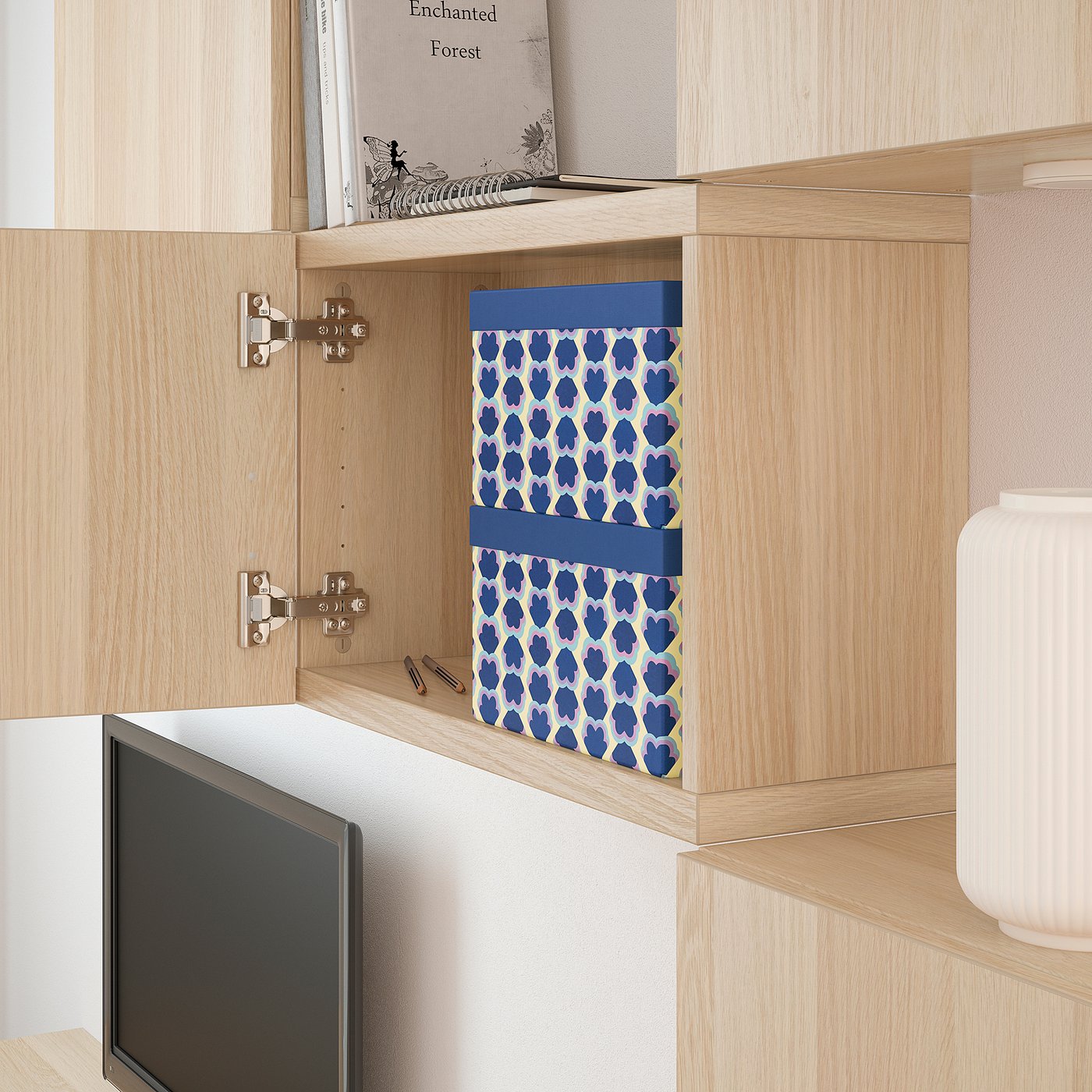 Tjena Storage Box With Lid Blue Patterned Ikea