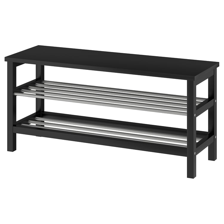 TJUSIG shoe rack, black, wood & metal, rectangular, simple design.