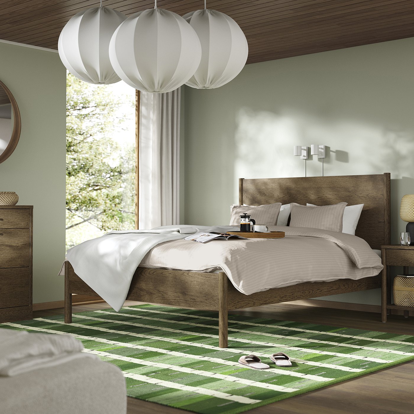 TONSTAD bed frame, brown stained oak veneer/Lönset, Queen - IKEA