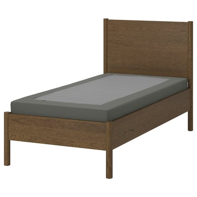 TONSTAD Bed frame, brown stained oak veneer/Lyngör dark gray, Twin