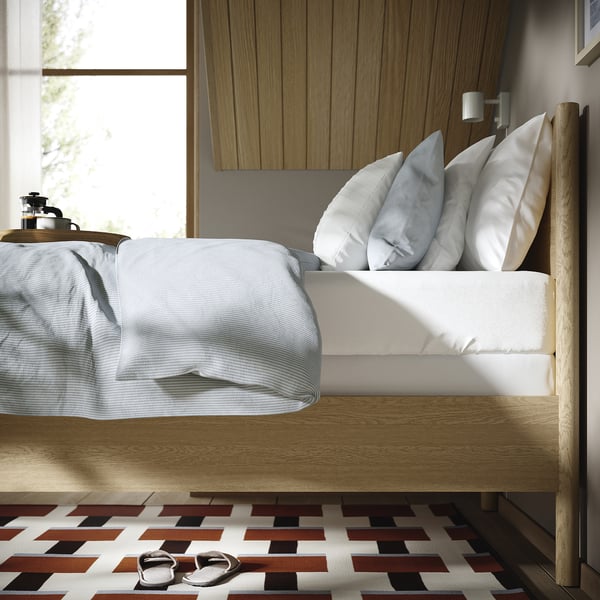 TONSTAD Bed frame, oak veneer/Lyngör white, Twin