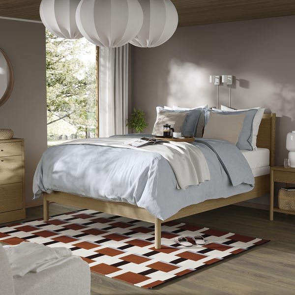 TONSTAD Bed frame, oak veneer/Lyngör white, Queen