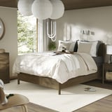 TONSTAD Bed frame with storage, brown stained oak veneer/Lyngör dark gray, Queen