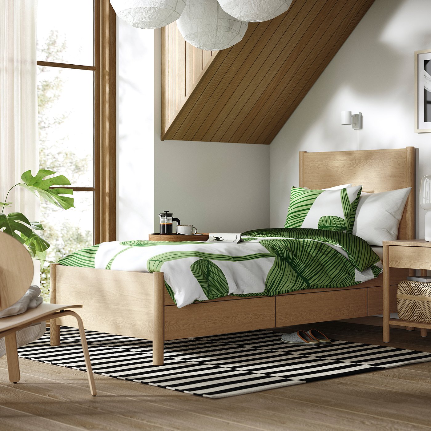 【 IKEA】TONSTADトンスタード ベッドフレーム収納付160x200cm TONSTAD bed frame with storage, oak veneer/Lönset, Twin - IKEA