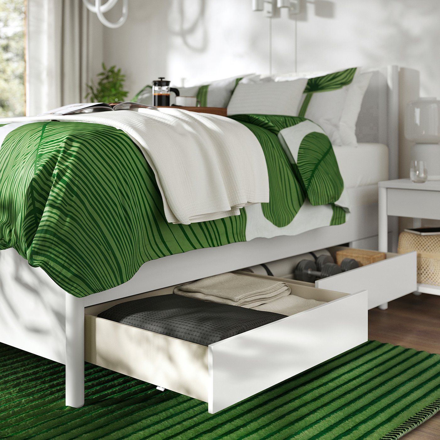 TONSTAD bed frame with storage, off-white/Lyngör white, Full - IKEA