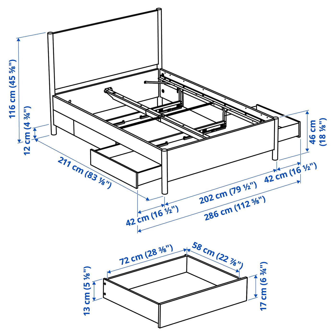 TONSTAD bed frame with storage, off-white, King - IKEA US
