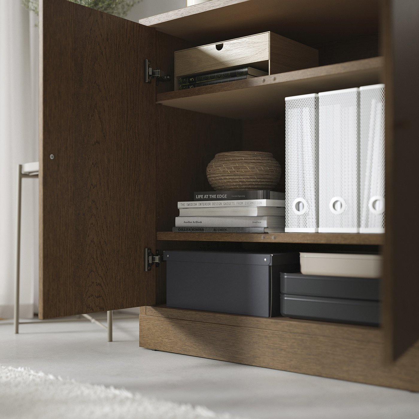 TONSTAD cabinet with doors, brown stained oak veneer, 321/8x185
