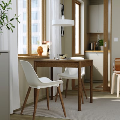 TONSTAD / GRÖNSTA Table and 2 chairs, brown oak veneer/white, 31 1/2/47 1/4x27 1/2 "