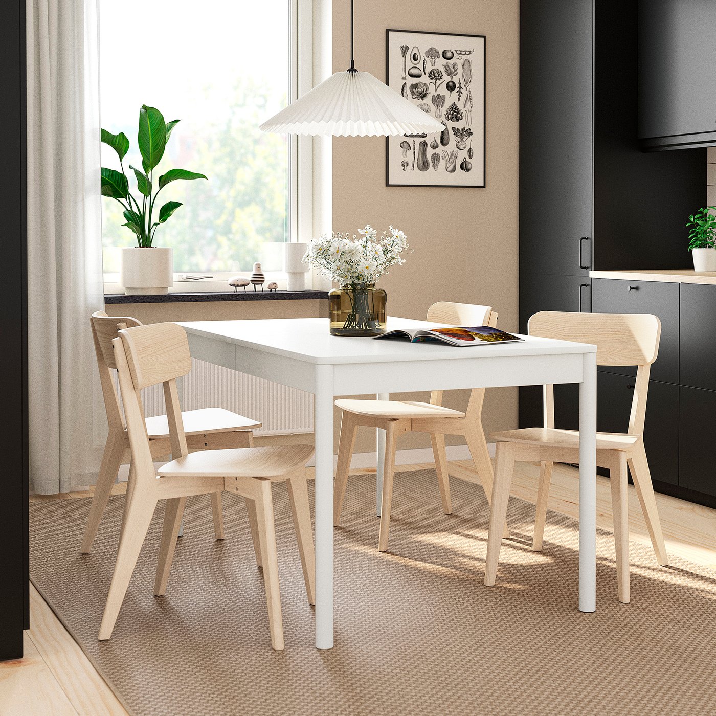 TONSTAD / LISABO table and 4 chairs, off-white/ash, 551/8/771