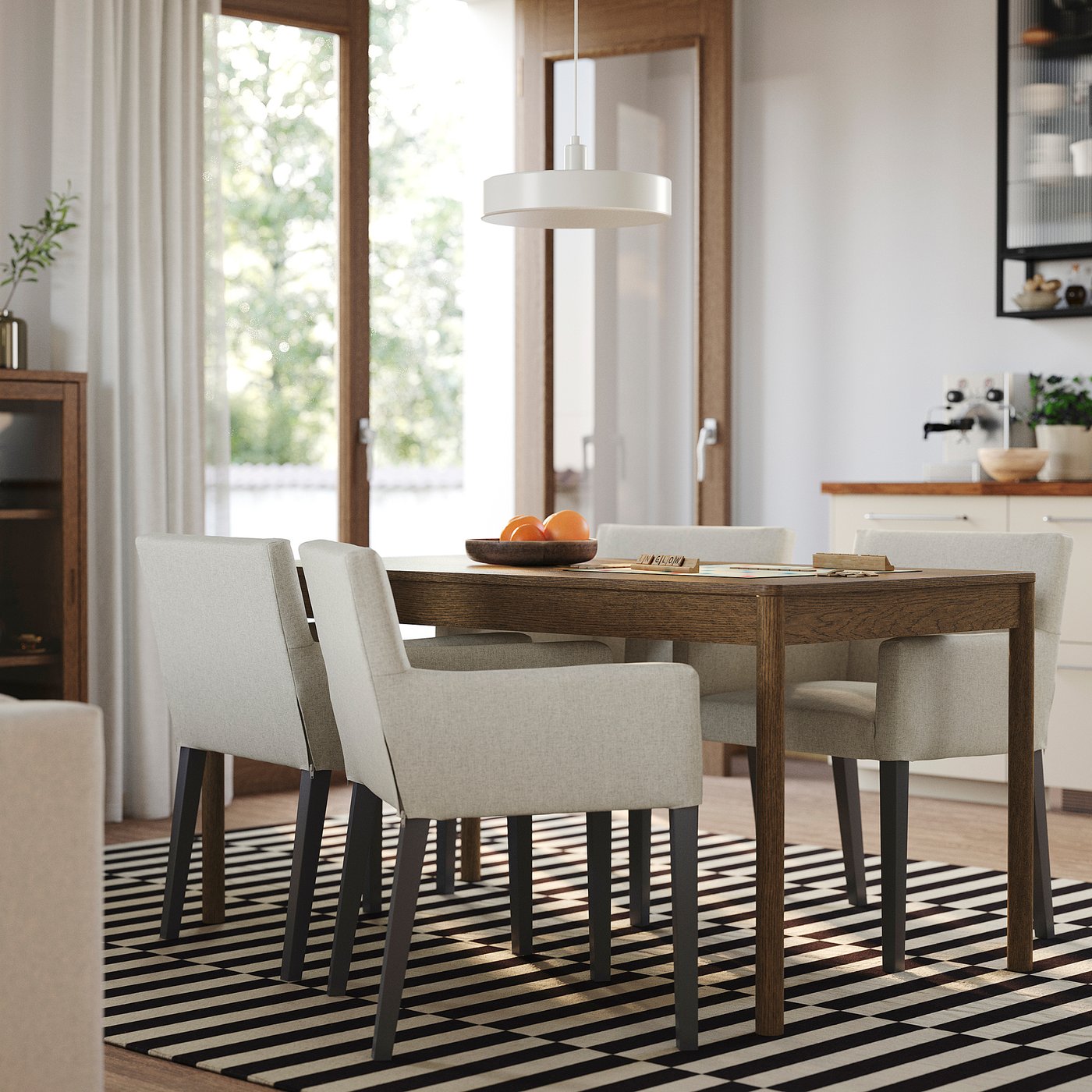 TONSTAD / MÅRENÄS table and 4 chairs, brown oak veneer/Gunnared