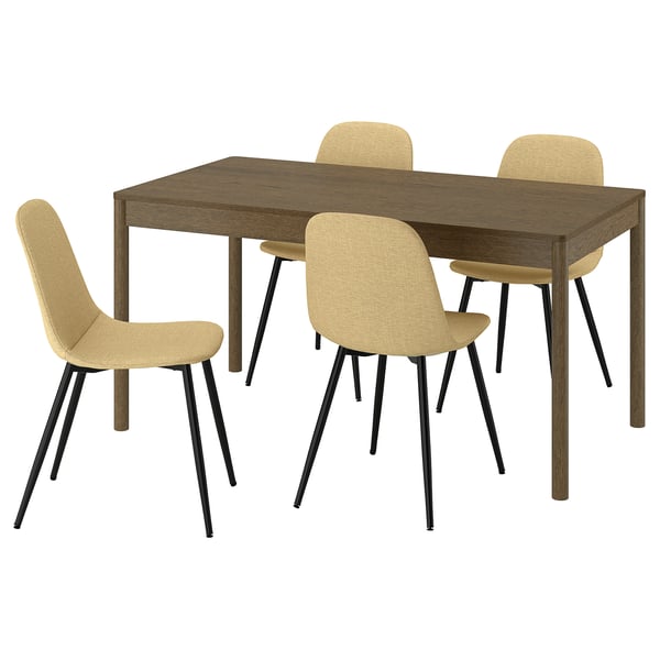 TONSTAD / NORDMANSSKÄR Table and 4 chairs, brown stained oak veneer/Letafors yellow-beige black, 59x31 1/2 "