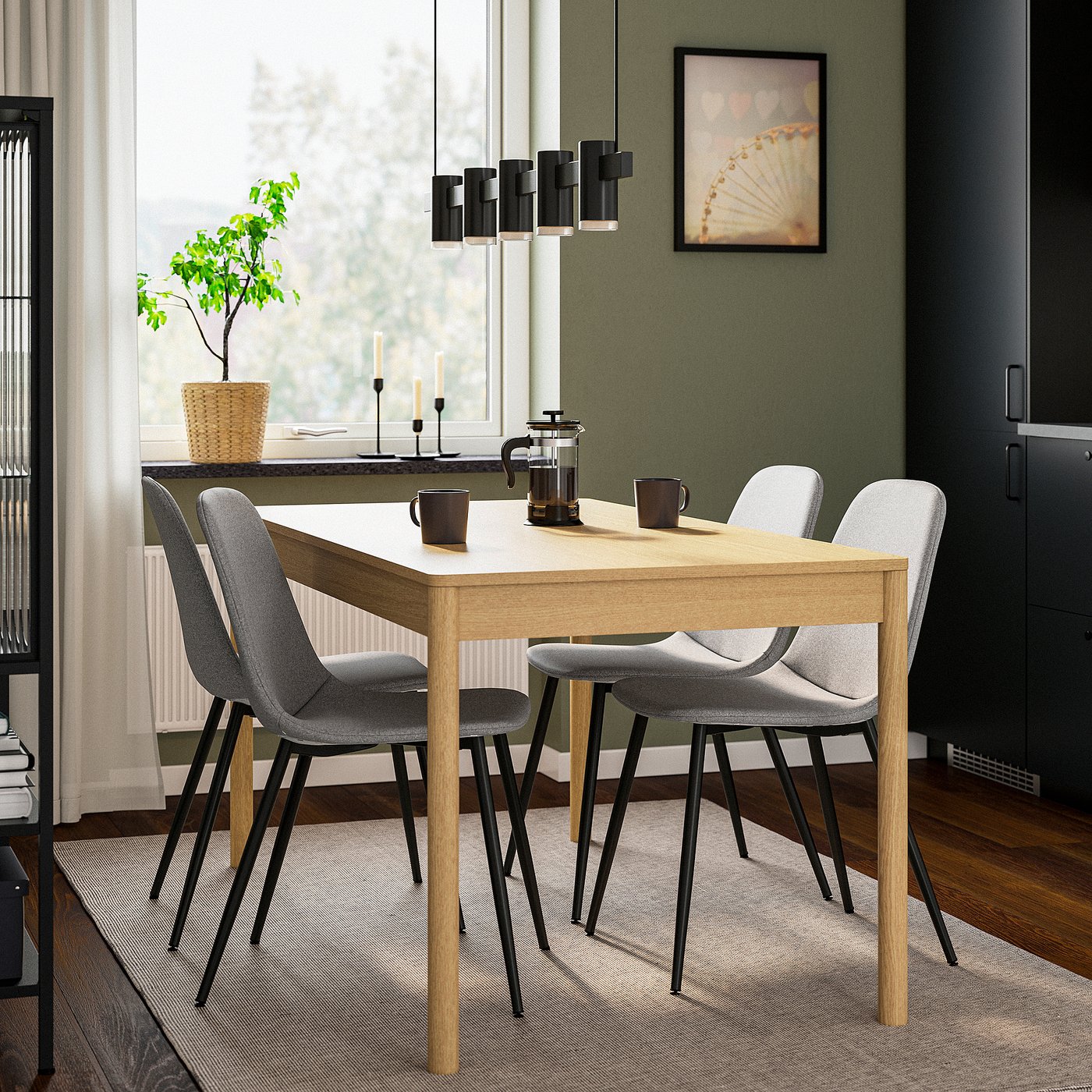 TONSTAD / NORDMANSSKÄR table and 4 chairs, oak veneer/Tonerud grey