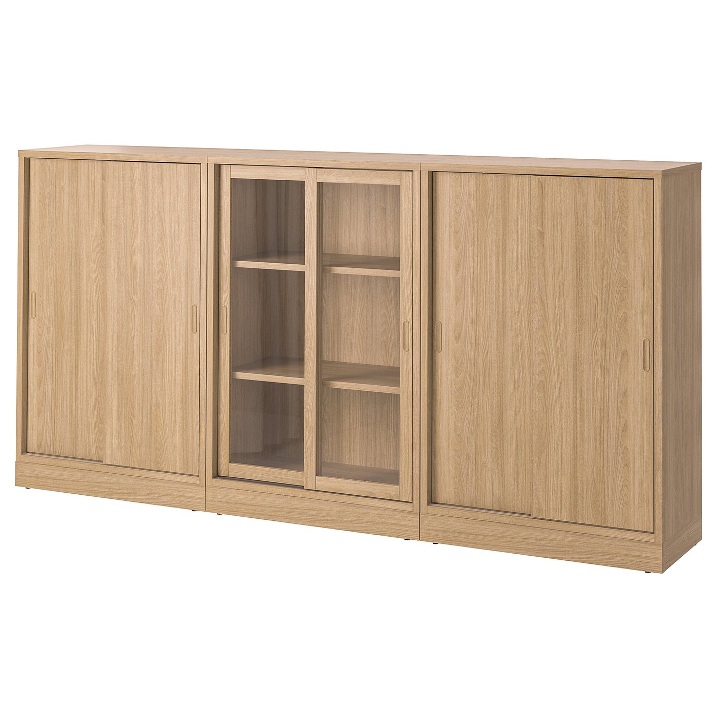 Storage Combination W Sliding Doors, Oak Veneer/Clear Glass