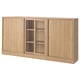 TONSTAD Storage combination w sliding doors, oak veneer/clear glass, 96 1/2x14 5/8x47 1/4 "