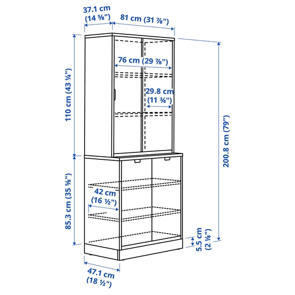 TONSTAD Storage combination w sliding doors, off-white, 31 7/8x18 1/2x79 "