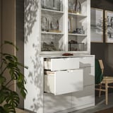 TONSTAD Storage combination with drawers, off-white/glass, 47 1/2x18 1/2x81 1/8 "