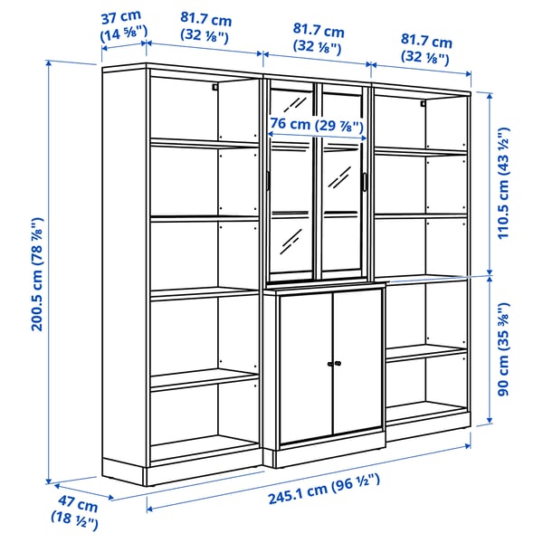 TONSTAD Storage with sliding glass doors, brown stained oak veneer/clear glass, 96 1/2x18 5/8x78 7/8 "