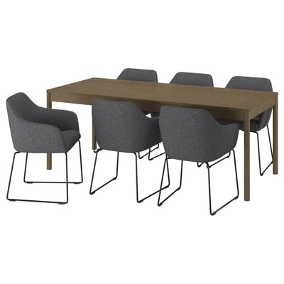 TONSTAD / TOSSBERG Table and 6 chairs, brown oak veneer/Gunnared dark grey black, 78 3/4x33 1/2 "