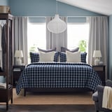TORNTUSS Comforter set, dark blue/check, King