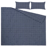 TORNTUSS Comforter set, dark blue/check, King
